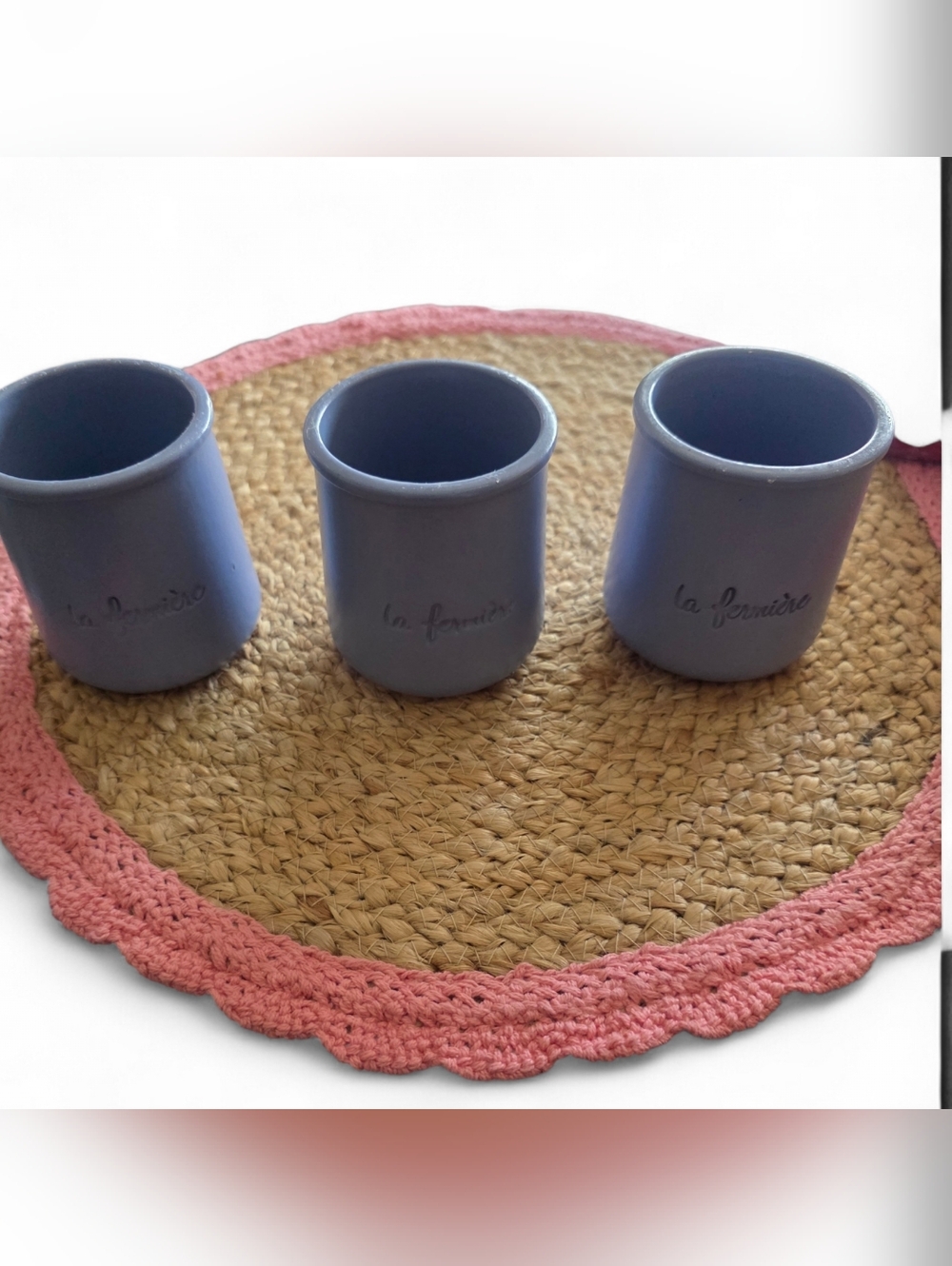 LA FERMIERE 🔹️🔹️🔹️Set of 3 Light Blue Yogurt Cups .stoneware